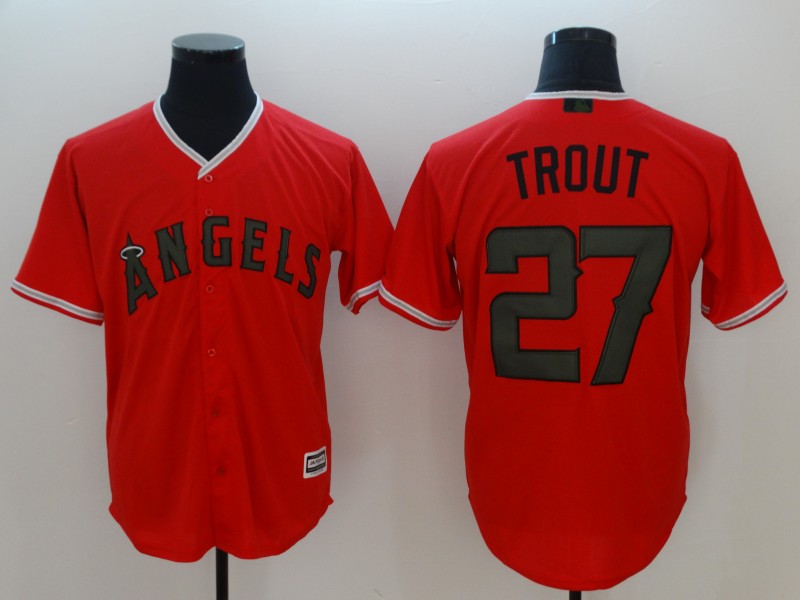 Men Los Angeles Angels 27 Trout Orange Game MLB Jerseys